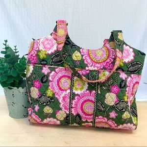 Floral Green and Pink Quilted Tote Bag